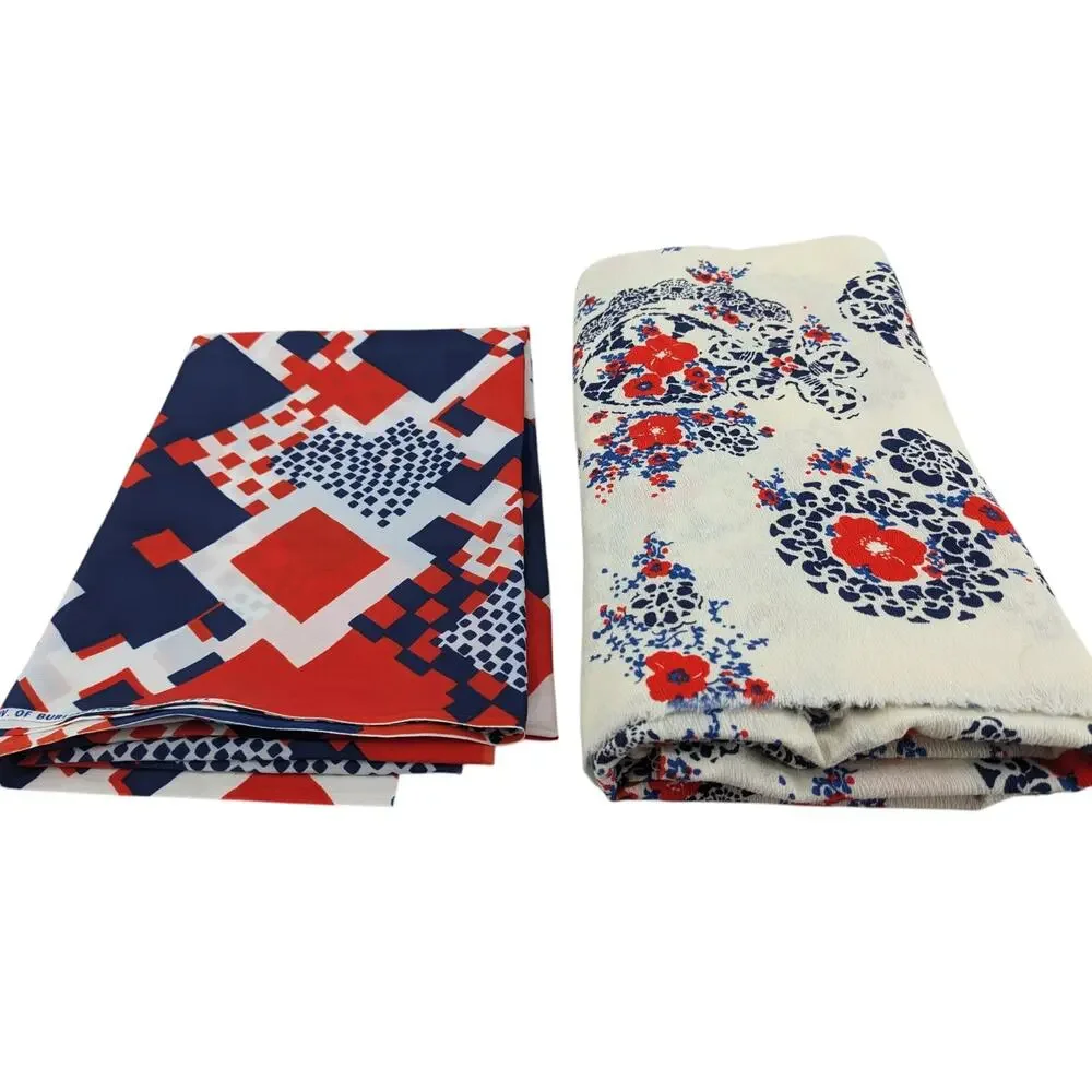 Lot Vintage 1970's Patriotic Fabrics 2 7/8 Yds HAWAIIAN & 3/4 Yd KLOPMAN MILLS